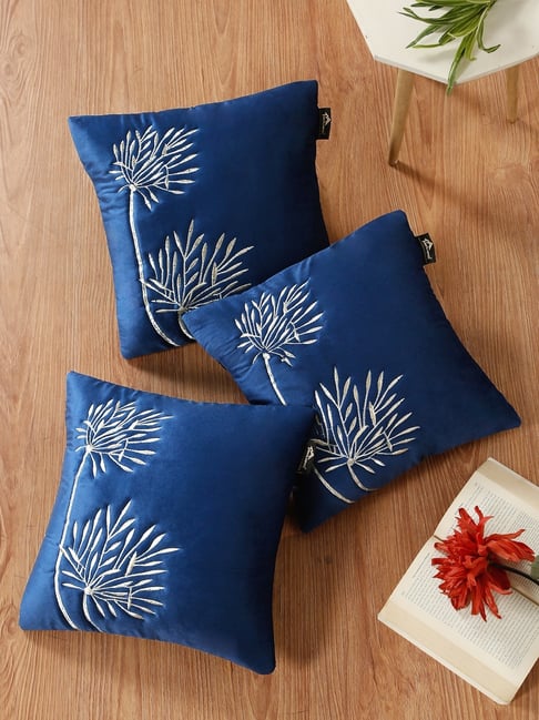 HOSTA HOMES Navy Blue Soft Velvet Leaf Cushion Covers - Set of 3-picture-31