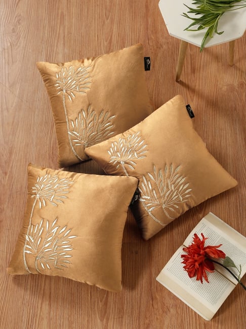HOSTA HOMES Rust Soft Velvet Leaf Cushion Covers - Set of 3