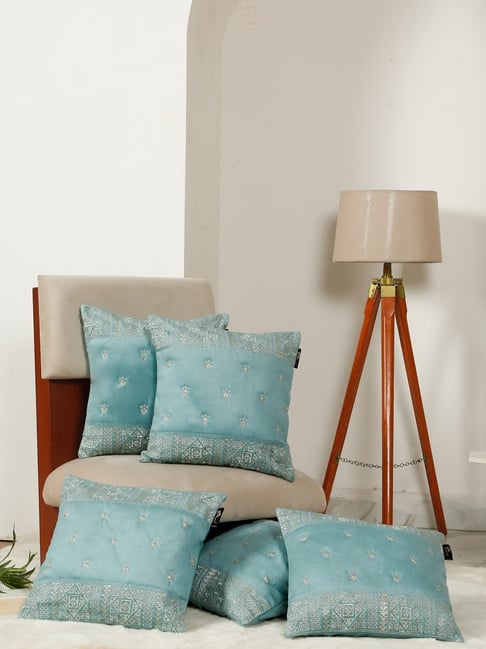 HOSTA HOMES Blue Soft Velvet Geometric Cushion Covers - Set of 5-image-44