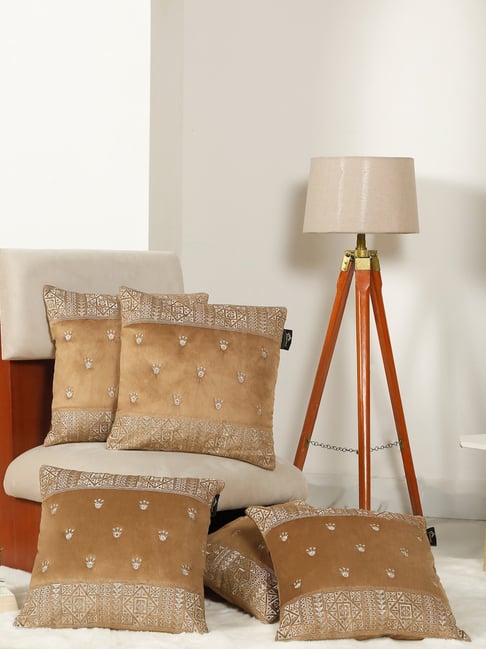 HOSTA HOMES Rust Soft Velvet Geometric Cushion Covers - Set of 5-picture-18