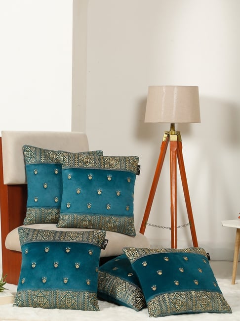 HOSTA HOMES Green Soft Velvet Geometric Cushion Covers - Set of 5-picture-14