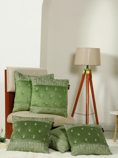 HOSTA HOMES Olive Soft Velvet Geometric Cushion Covers - Set of 5-picture-23