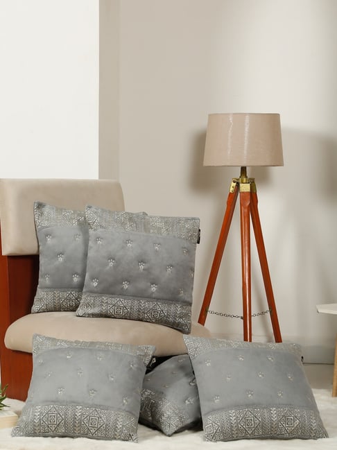HOSTA HOMES Grey Soft Velvet Geometric Cushion Covers - Set of 5-picture-41