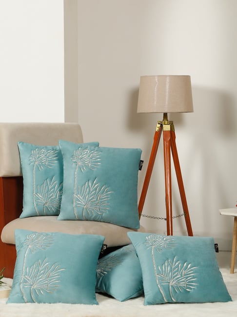HOSTA HOMES Blue Soft Velvet Leaf Cushion Covers - Set of 5-image-45