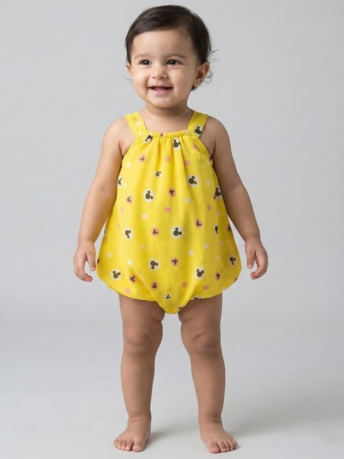 Creative Kid's Girls Yellow Regular Fit Printed Dungaree