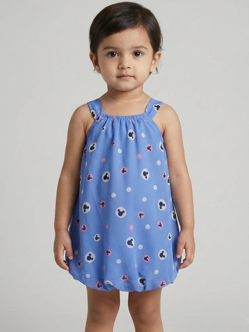 Creative Kid's Girls Blue Regular Fit Printed Dungaree