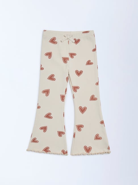 HOP Kids Girls by Westside Beige High-Rise Cotton-Blend Bootcut Pants