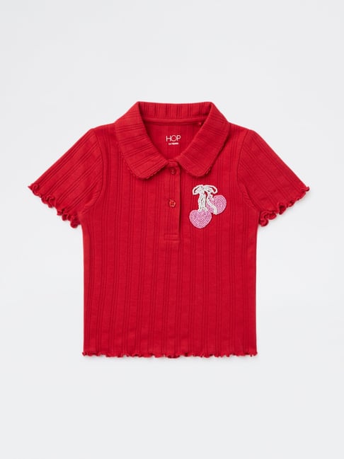 HOP Kids Girls by Westside Red Embellished Cotton-Blend Top