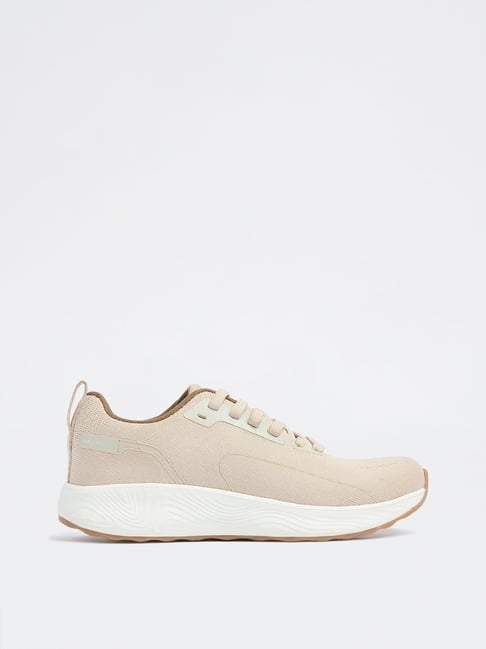 LUNA BLU by Westside Beige Knit-Textured Lace-Up Sneakers