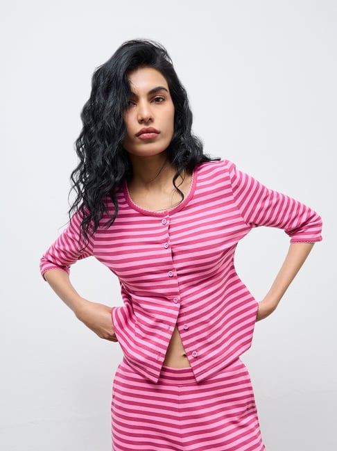 Superstar by Westside Pink Striped Cotton-Blend Shirt