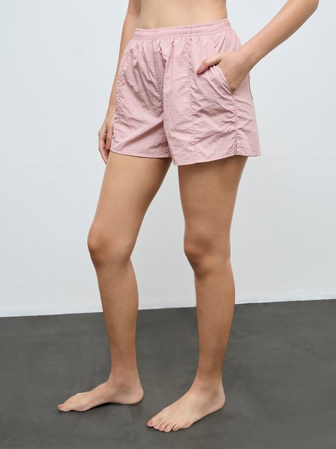 Nuoflexx by Westside Dusty Pink Textured High-Rise Shorts