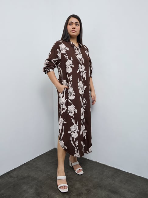 dark brown shirt dress Mikaila Asymmetric Shirt Dress / Dark Chocolate | MESHKI