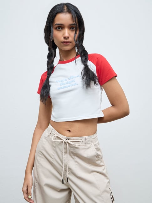 Nuon by Westside Red Text Design Cotton-Blend T-Shirt