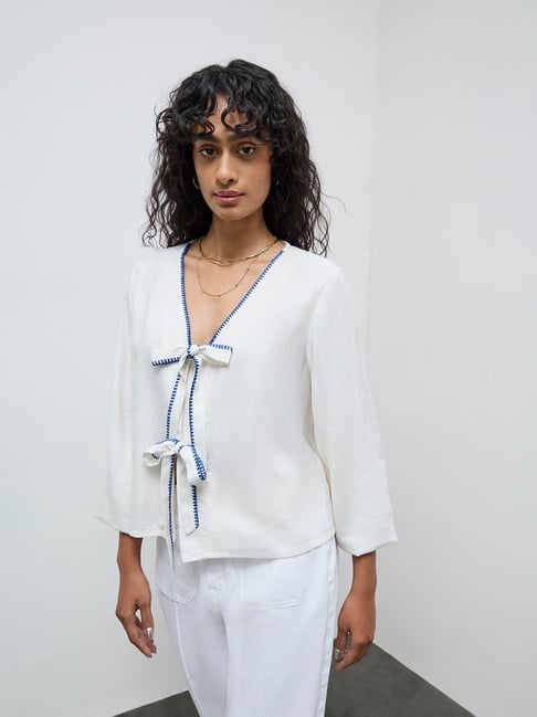 LOV by Westside White Tie-Up Detailed Blouse