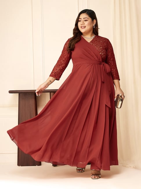 Miss Chase A+ Red Georgette Wrap Dress-picture-20