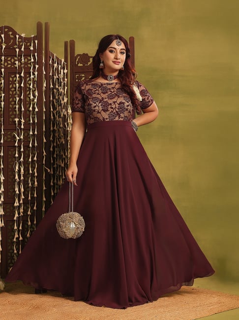 Miss Chase A+ Maroon Georgette Fit & Flare Dress-picture-17