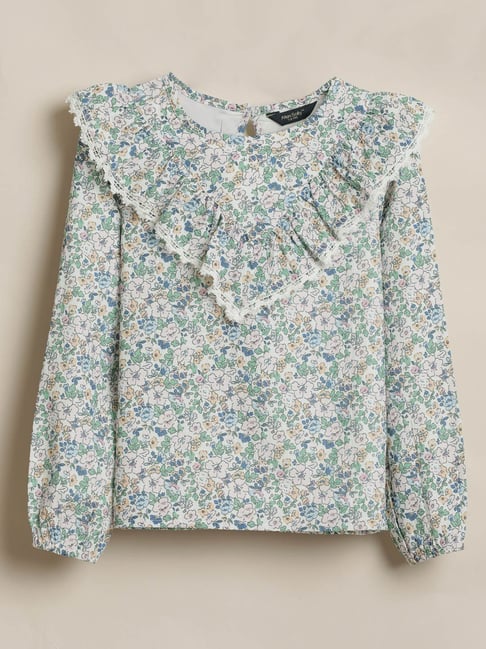 Allen Solly Girls White Cotton Floral Print Top