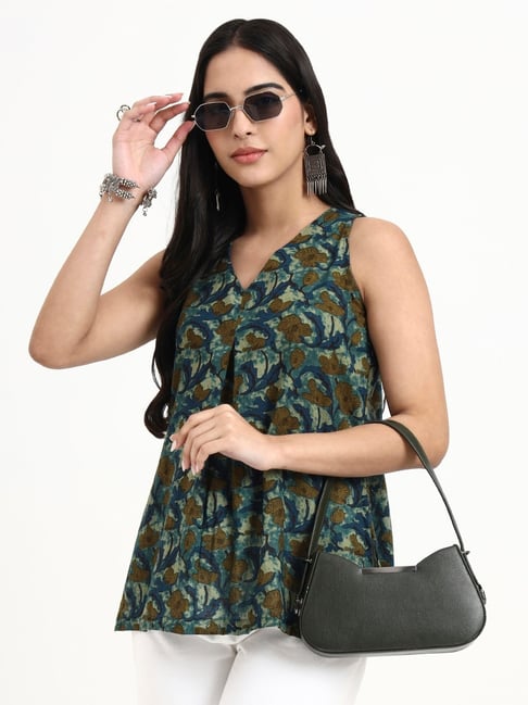 Yufta Green Cotton Printed Top