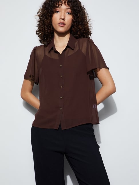 Code By Lifestyle Brown Polyester Shirt-picture-30