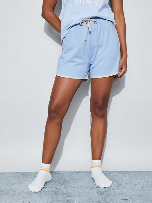 Ginger By Lifestyle Blue Cotton Shorts