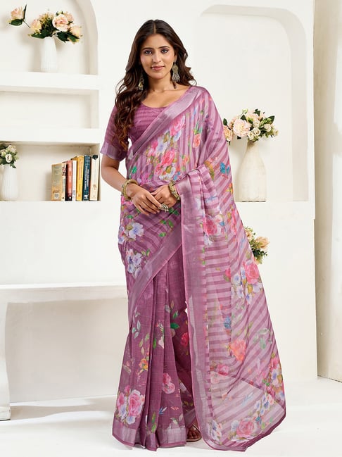 Elora Purple Linen Floral & Striped Ready To Wear Sarre-picture-38