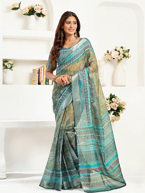 Elora Blue Linen Ethinic Motifs Ready To Wear Sarre-picture-43