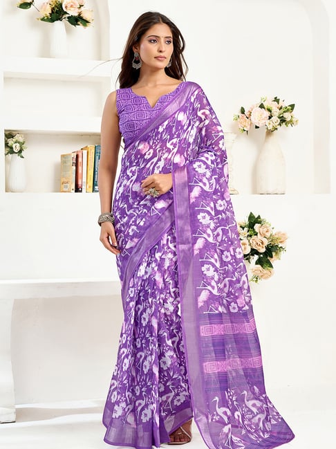 Elora Purple Linen Floral and Bird Motifs Ready To Wear Sarre-picture-15