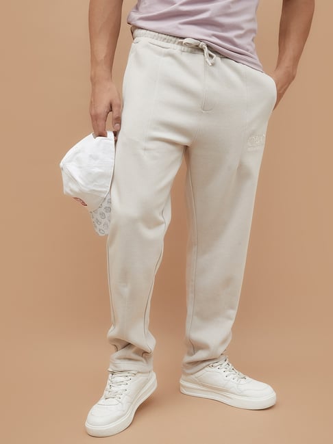 Smileyworld Beige Cotton Relaxed Fit Trackpants