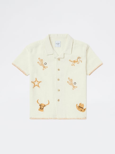 HOP Kids Boys by Westside Off-White Embroidered Cotton Shirt