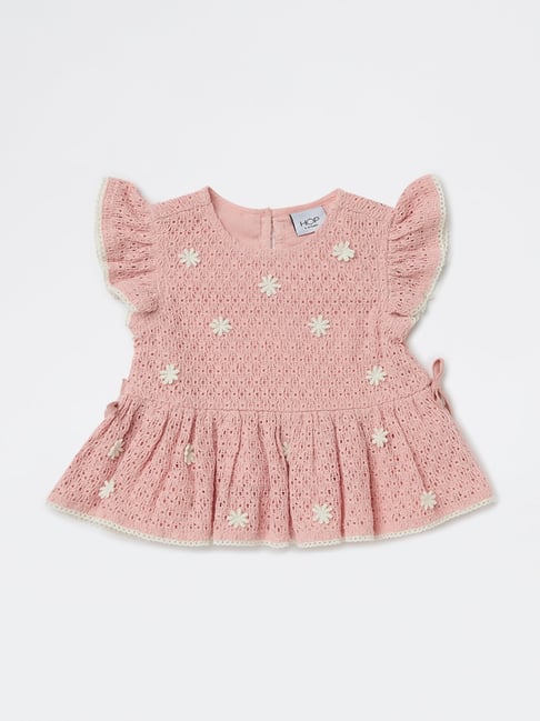 HOP Kids Girls by Westside Dusty Pink Crochet-Knit Cotton Peplum Top