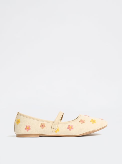 Yellow by Westside Beige Floral Embroidered Ballerina