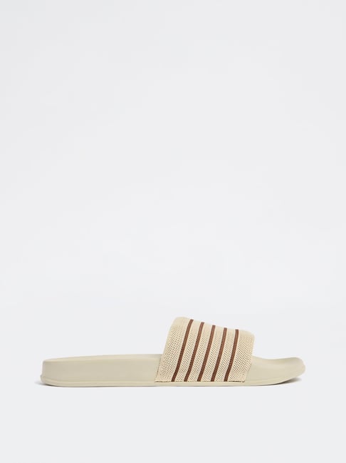 SOLEPLAY by Westside Off-White Striped Pool Slides