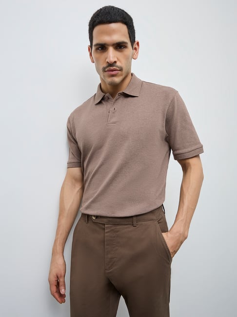 WES Casuals by Westside Brown Relaxed-Fit Cotton-Blend Polo T-Shirt-picture-48