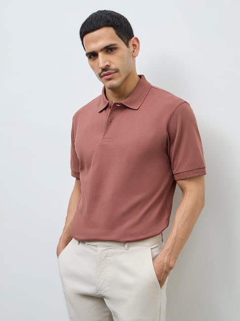 WES Casuals by Westside Light Rust Relaxed-Fit Cotton-Blend Polo T-Shirt-picture-42
