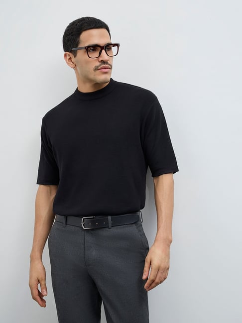 WES Formals by Westside Black Solid Slim-Fit T-Shirt