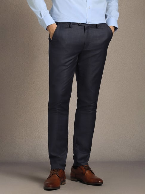 Louis Philippe Navy Slim Fit Checked Trousers-picture-42
