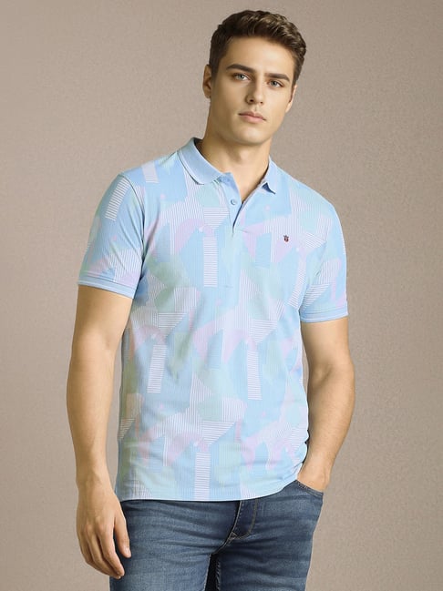 Louis Philippe Blue Slim Fit Printed Polo T-shirt-picture-21