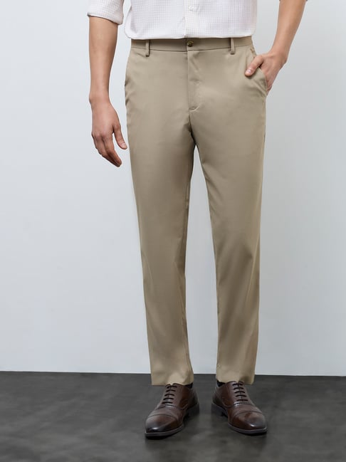 WES Formals by Westside Khaki Relaxed-Fit Mid-Rise Trousers