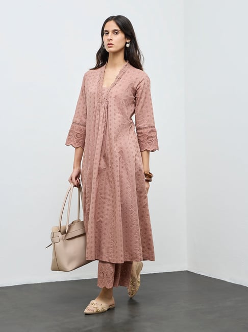 Zuba by Westside Brown Schiffli Embroidered Anarkali Kurta