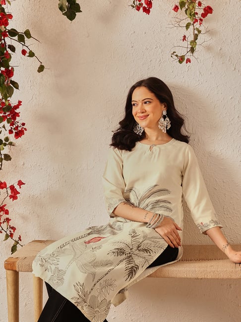 Silk Land Light Beige Printed Kurta-picture-48