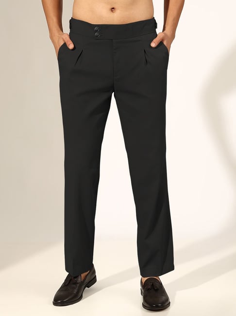 SHOWOFFFF Black Cotton Slim Fit Trousers