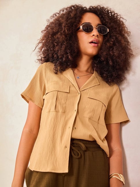 Outzidr Beige Regular Fit Shirt-image-32
