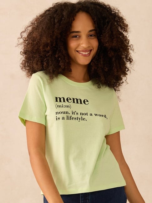 Outzidr Green Regular Fit Printed T-Shirt