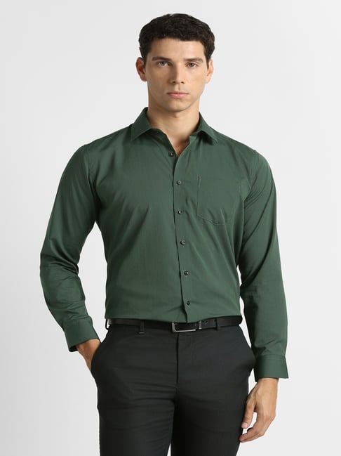 Van Heusen Green Cotton Slim Fit Striped Shirt-picture-36