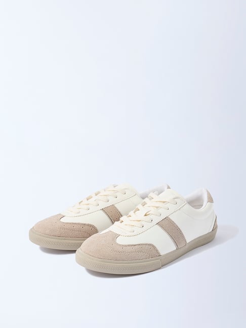 LUNA BLU by Westside White Striped Suede Lace-Up Sneakers
