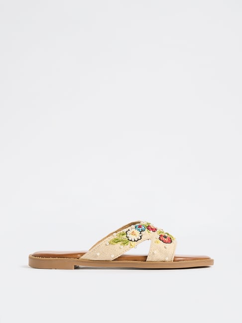 LUNA BLU by Westside Multicolour Floral Embroidered Slides