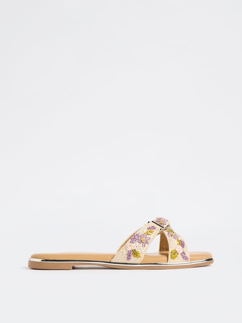 LUNA BLU by Westside Lilac Floral Embroidered Slides
