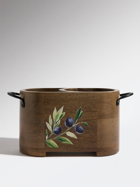 Westside Home Brown Floral Wooden Oval Caddy