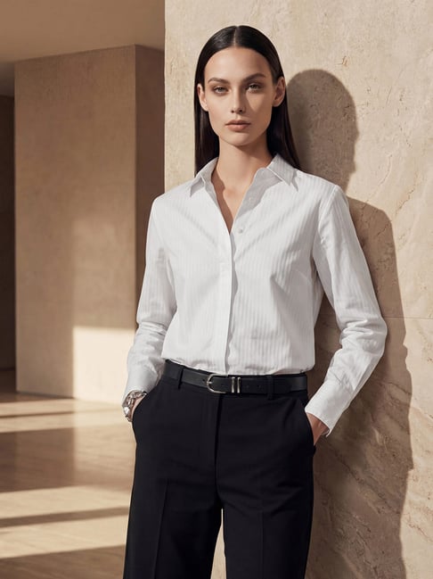 Arrow White Cotton Striped Shirt