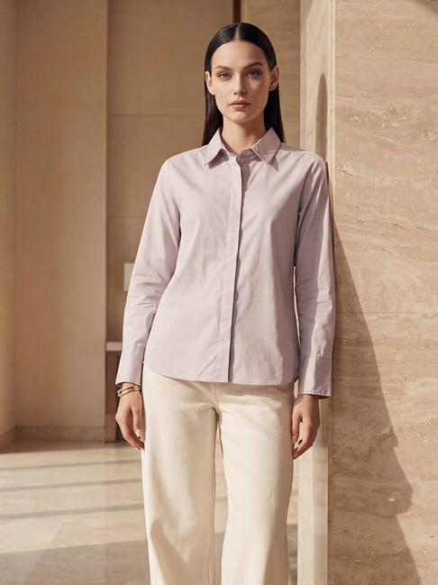 Arrow Purple Cotton Solid Shirt